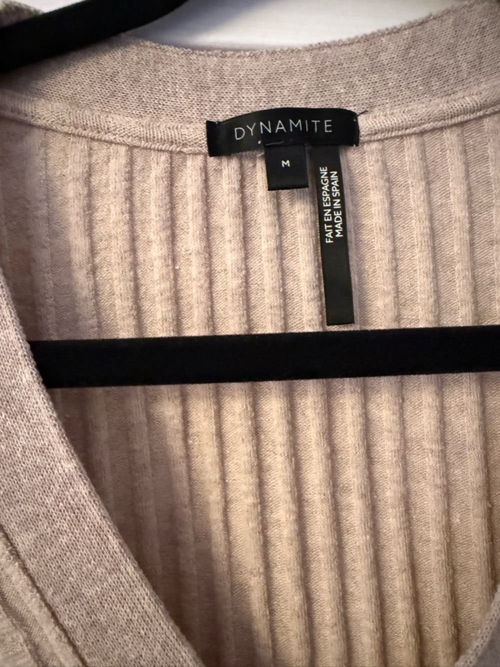 Dynamite Light Beige Ribbed V-Neck Asymmetrical Button Cardigan - Picture 2 of 2